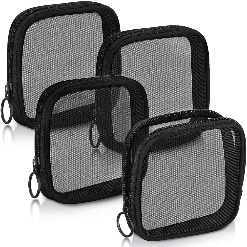 4 Pcs Mesh Makeup Bag Mesh Cosmetic Bag Travel Toiletry Pouch with Zipper Mini M